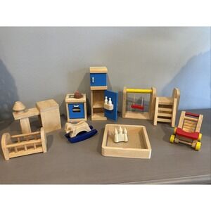 Plan Toys Ryan's Room Wooden Dollhouse Furniture Kitchen Desk Playground Crib